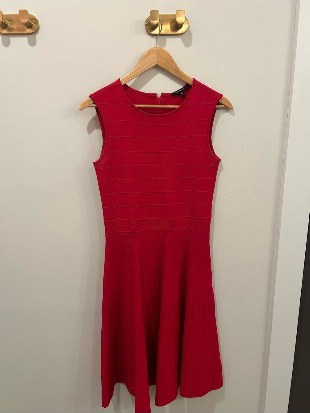 Pink Tartan Sleeveless Red Knit Knee Length Dress